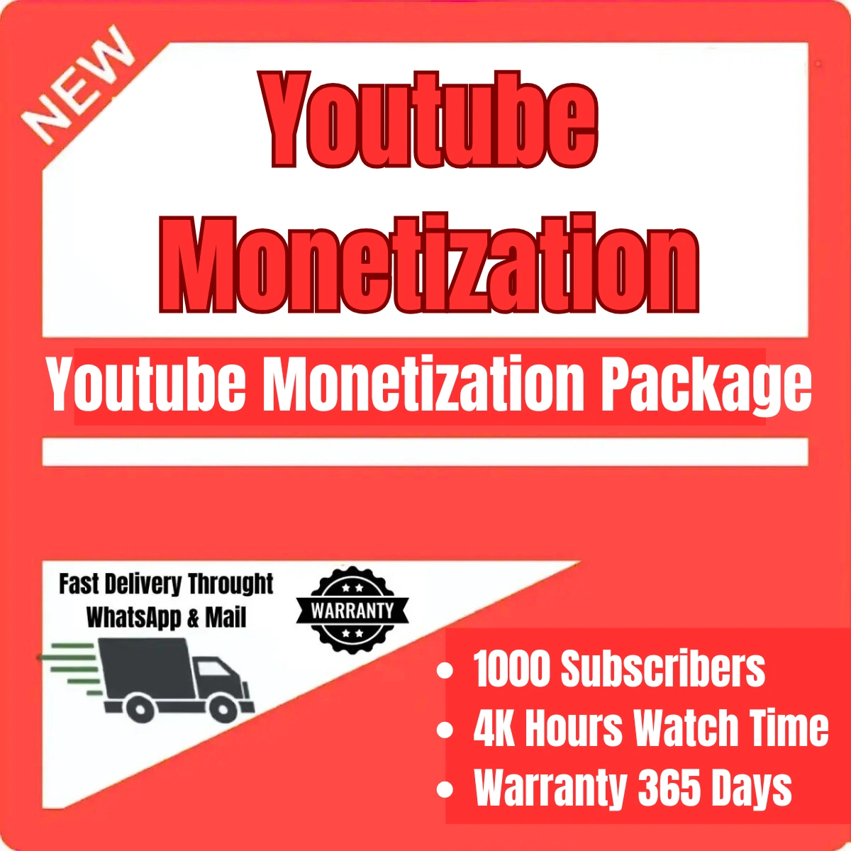 YouTube Monetization Package | 1000 Real Subscribers + 4000 Watch Hours 